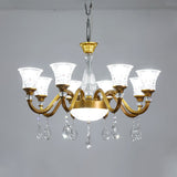 Gold Bell Shaped Chandelier With Clear Crystal Glass Pendant For Parlor - Available In 3 6 Or 8