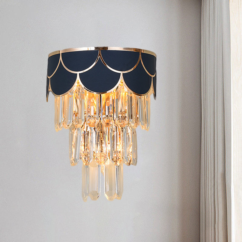 Contemporary Black Tiered Crystal Wall Sconce With 3 Heads - Stylish Living Room Lighting Idea