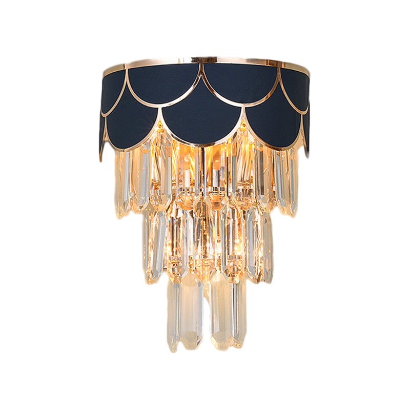 Contemporary Black Tiered Crystal Wall Sconce With 3 Heads - Stylish Living Room Lighting Idea