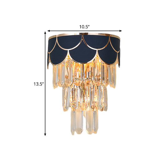 Contemporary Black Tiered Crystal Wall Sconce With 3 Heads - Stylish Living Room Lighting Idea