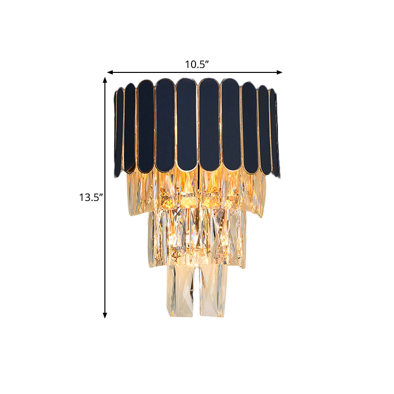 Contemporary Black Tiered Crystal Wall Sconce With 3 Heads - Stylish Living Room Lighting Idea