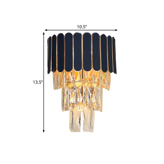 Contemporary Black Tiered Crystal Wall Sconce With 3 Heads - Stylish Living Room Lighting Idea