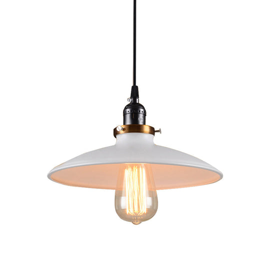White Retro Loft Metal Saucer Shade Pendant Ceiling Light For Restaurants - 1-Light 8.5’/10’