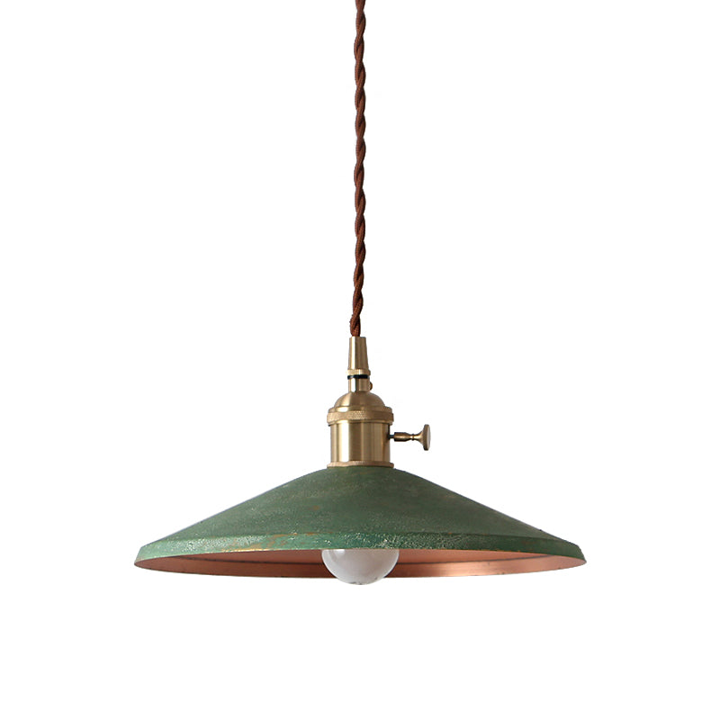 Rustic Saucer Shade Pendant Light With Adjustable Cord In Silver/Red/Blue