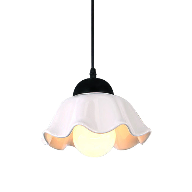 Loft Style White Glass Pendant Ceiling Light - Flower Shade Dining Room Lighting