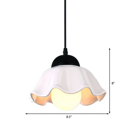 White Glass Flower Shade Pendant Light For Dining Room With Loft Style