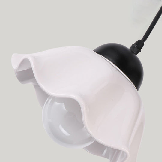 Loft Style White Glass Pendant Ceiling Light - Flower Shade Dining Room Lighting