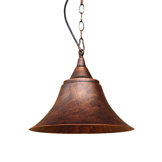 Rust Finish Bell Pendant Light - Farmhouse Style Wrought Iron 1-Bulb Restaurant Ceiling Mount