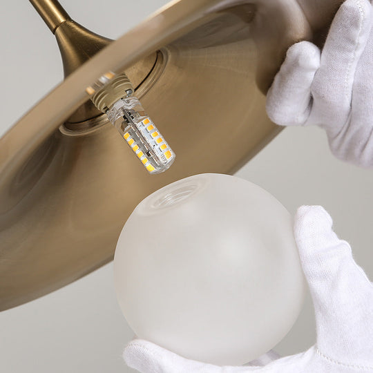 Mid Century Brass Flared Ceiling Light With Frosted Glass Shade - 1 Hallway Pendant