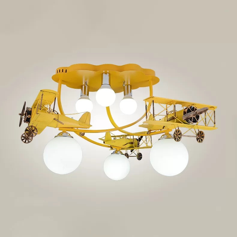 Modern Globe Flush Ceiling Light For Child’s Bedroom Yellow