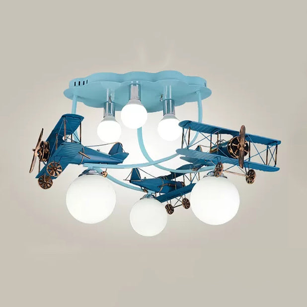 Modern Globe Flush Ceiling Light For Child’s Bedroom Blue