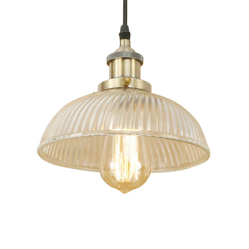 1-Light Ribbed Glass Dome Pendant Ceiling Light For Industrial & Rustic Settings.