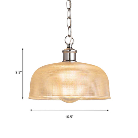 Modern Chrome Dome Pendant Light With Prismatic Glass - 1-Light Ceiling Fixture