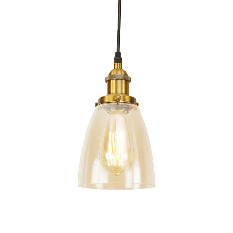 Farmhouse 1 Light Brass/Copper Pendant Ceiling With Clear Glass Tapered Shade