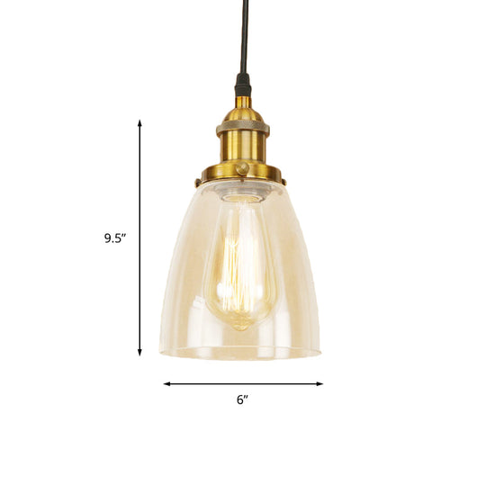 Farmhouse 1 Light Brass/Copper Pendant Ceiling With Clear Glass Tapered Shade