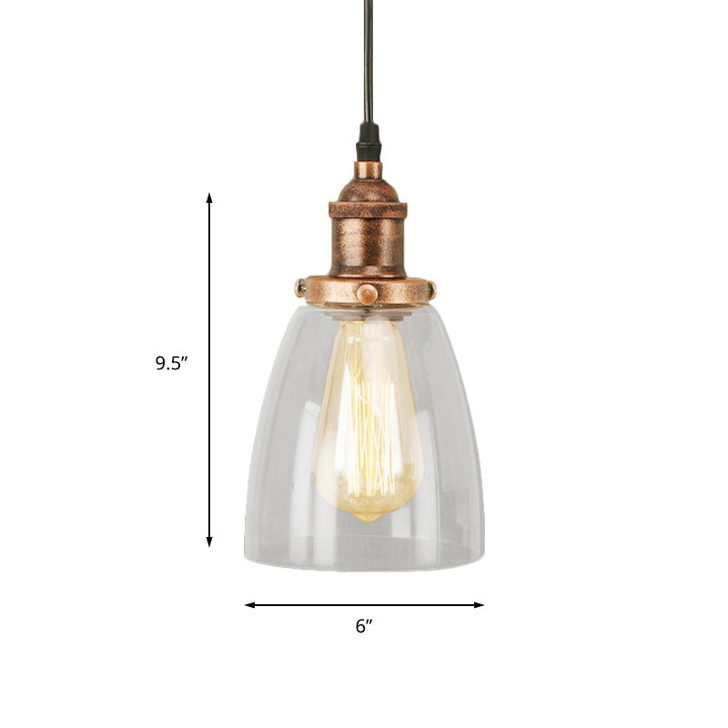 Aged Copper Vintage Clear Glass Hanging Pendant Light For Dining Room - 1-Light Ceiling Lighting