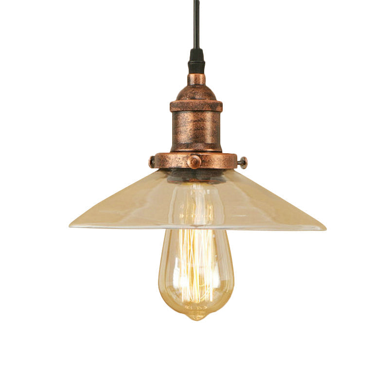 Industrial Clear Glass Pendant Lamp With Cone Shade - Black/Rust/Copper Finish Living Room Hanging