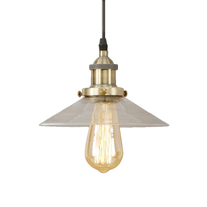 Industrial Clear Glass Pendant Lamp With Cone Shade - Black/Rust/Copper Finish Living Room Hanging