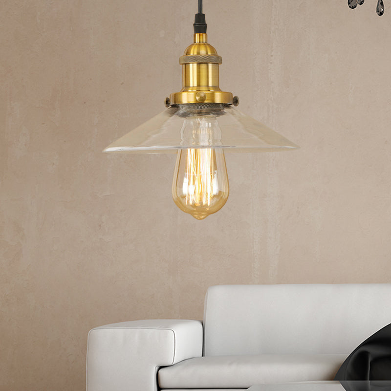Industrial Clear Glass Pendant Lamp With Cone Shade - Black/Rust/Copper Finish Living Room Hanging
