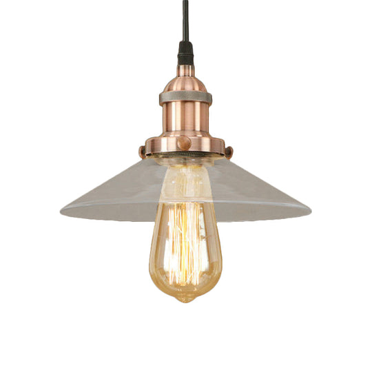 Industrial Clear Glass Pendant Lamp With Cone Shade - Black/Rust/Copper Finish Living Room Hanging