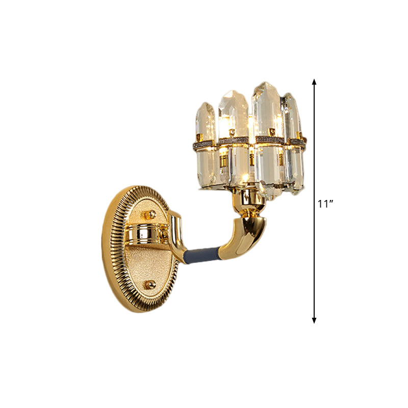Arched Wall Mount Lamp: Postmodern Crystal Panel Bedside Lighting (Blue/Gold)