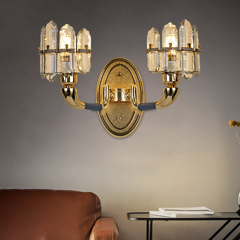 Arched Wall Mount Lamp: Postmodern Crystal Panel Bedside Lighting (Blue/Gold)