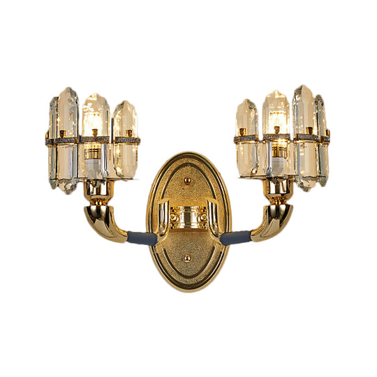 Arched Wall Mount Lamp: Postmodern Crystal Panel Bedside Lighting (Blue/Gold)