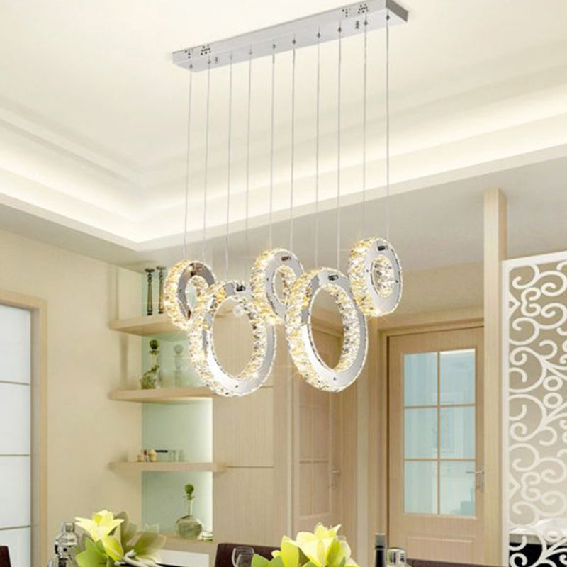 Hoop Crystal Led Pendant Light: Minimalist Chrome Ceiling Lamp In White/Warm Light / Warm