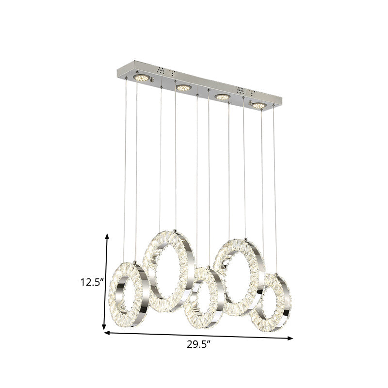 Hoop Crystal Led Pendant Light: Minimalist Chrome Ceiling Lamp In White/Warm Light