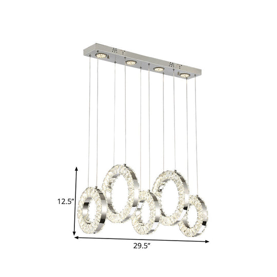 Hoop Crystal Led Pendant Light: Minimalist Chrome Ceiling Lamp In White/Warm Light