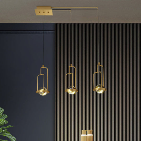 Gold Crystal Pendant Light With 3 Led Balls For Modern Dining Room