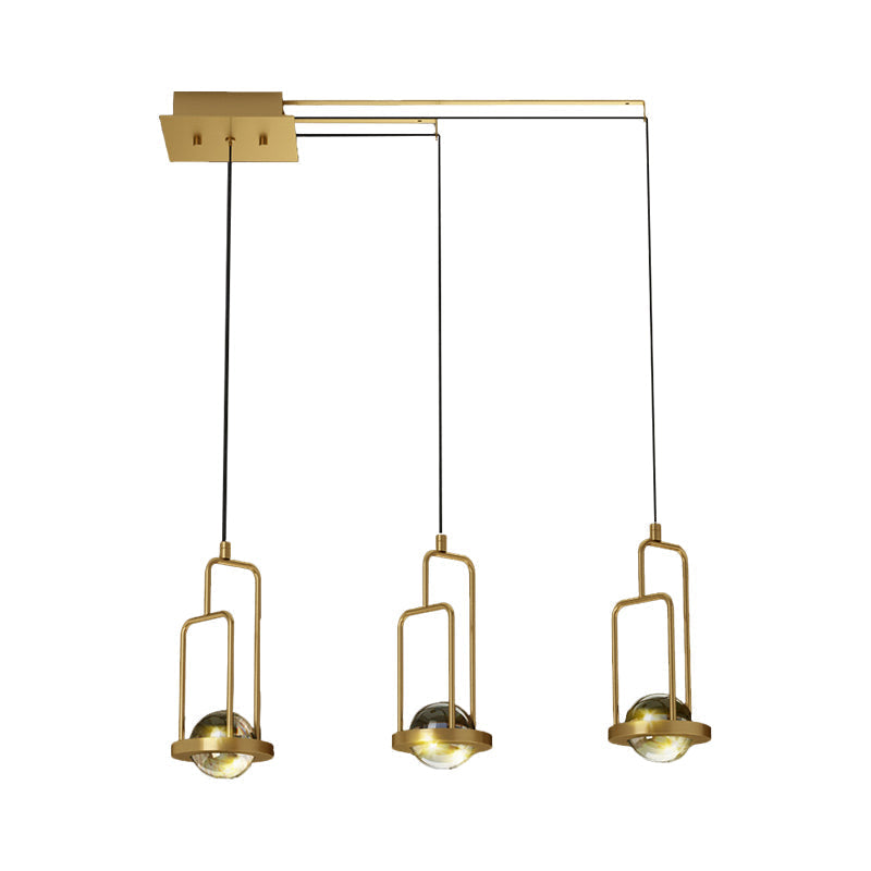 Gold Crystal Pendant Light With 3 Led Balls For Modern Dining Room