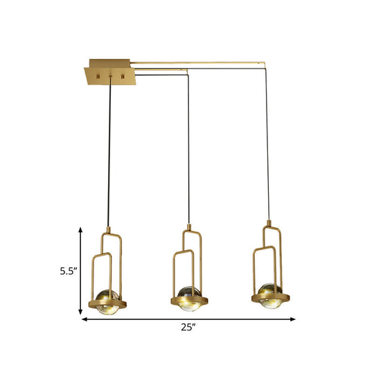 Postmodern Gold Crystal Ball Led Pendant Light With 3 Hanging Lights For Dining Room