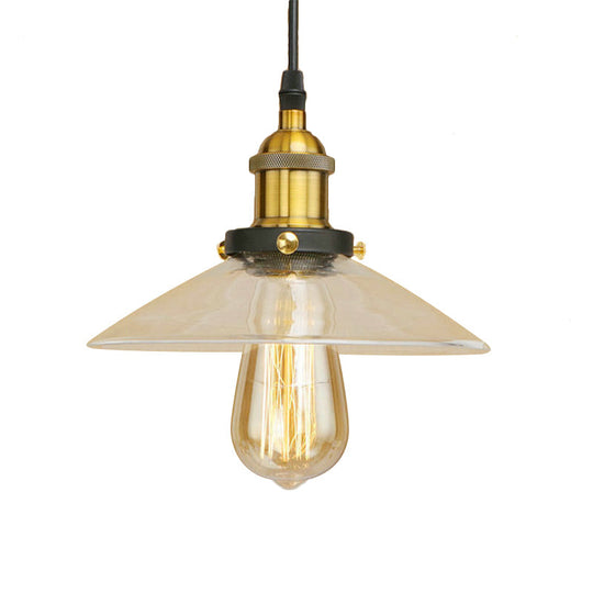 Industrial Clear Glass Pendant Lamp With Cone Shade - Black/Rust/Copper Finish Living Room Hanging