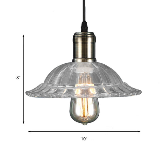 Hanging Ceiling Light With Scalloped Ribbed Glass Shade - Industrial Pendant Lighting For Living
