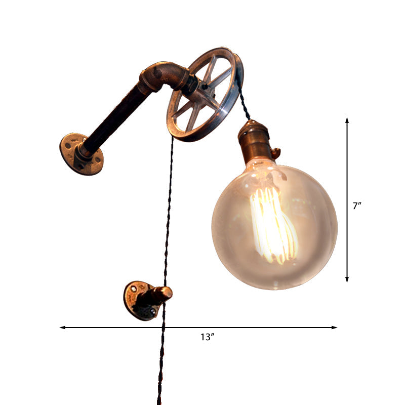 Rustic Vintage Style Pulley Wall Light With Bare Bulb - 1 Iron Sconce For Farmhouse Décor