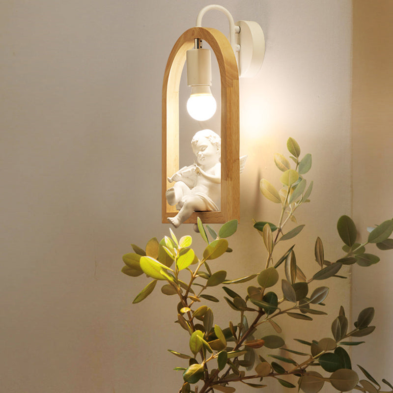 Modern Beige Wooden Arched Shelf Wall Light With Lovely Deco Boutique Sconce Lamp Wood / B