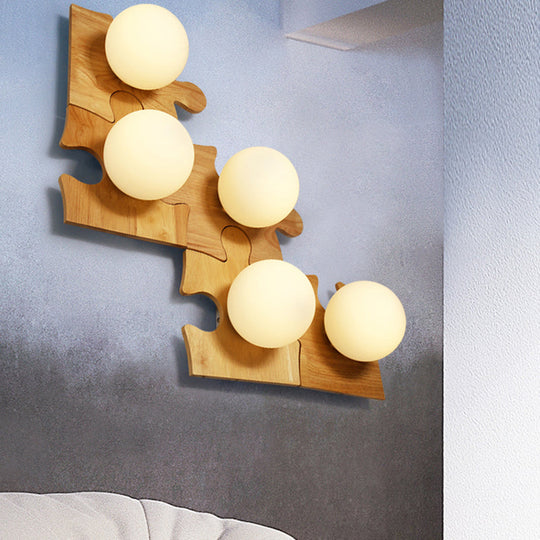 Japanese Style Wooden Puzzle Base Wall Light - 1 Beige Sconce Lamp For Corridor & Kitchen