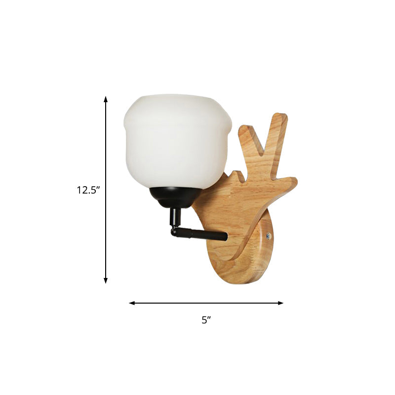 Modern Deer Head Wall Light In Beige For Bedroom - 1 Wood Sconce