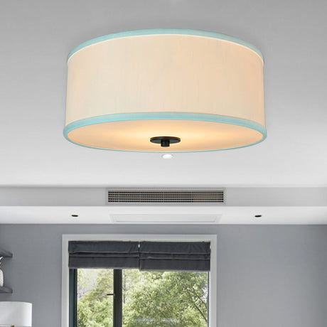 Modern Drum Shade Flush Mount Light With 5 Bulbs 16/19.5 Wide Grey/White Green Rim - Bedroom Ceiling