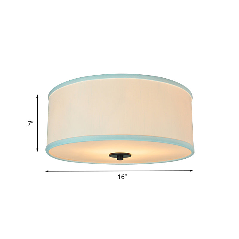 Modern Drum Shade Flush Mount Light With 5 Bulbs 16’/19.5’ Wide Grey/White Green Rim - Bedroom