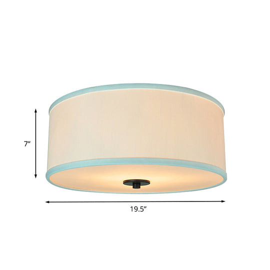 Modern Drum Shade Flush Mount Light With 5 Bulbs 16’/19.5’ Wide Grey/White Green Rim - Bedroom