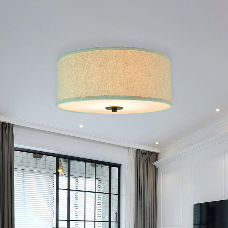 Modern Drum Shade Flush Mount Light With 5 Bulbs 16’/19.5’ Wide Grey/White Green Rim - Bedroom