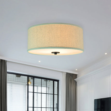 Modern Drum Shade Flush Mount Light With 5 Bulbs 16’/19.5’ Wide Grey/White Green Rim - Bedroom