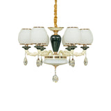 6-Light Traditional Ceiling Chandelier With White Glass Shade For Living Room