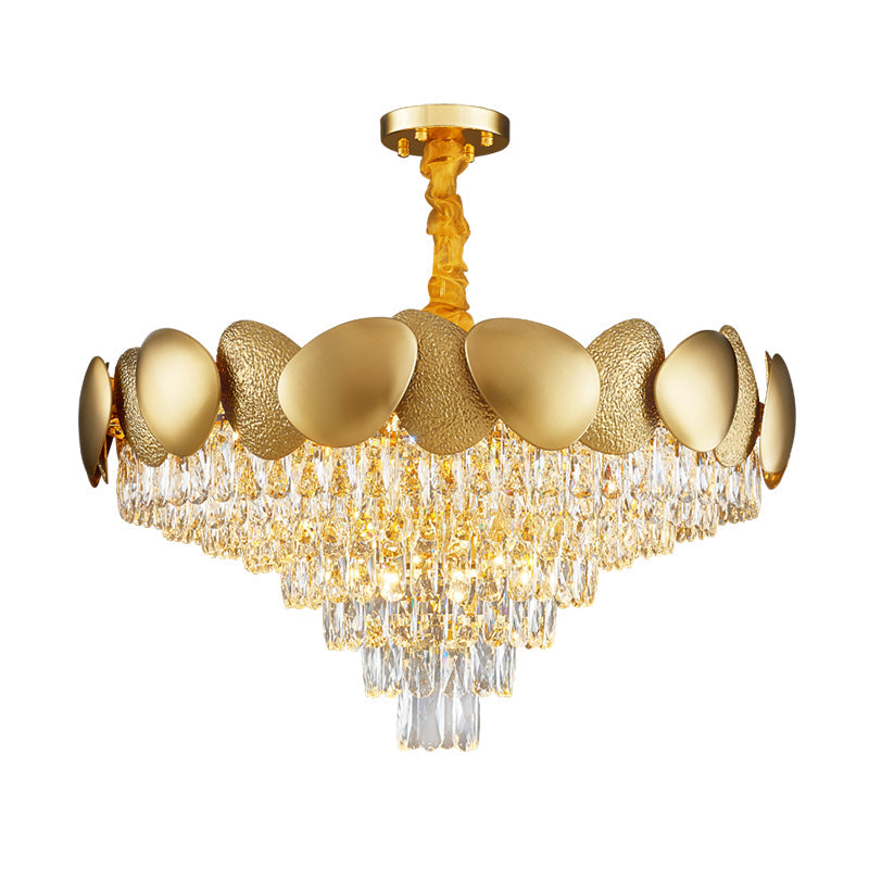 Modern Crystal Tapered Chandelier Pendant Lamp With 11 Bulbs In Stylish Gold