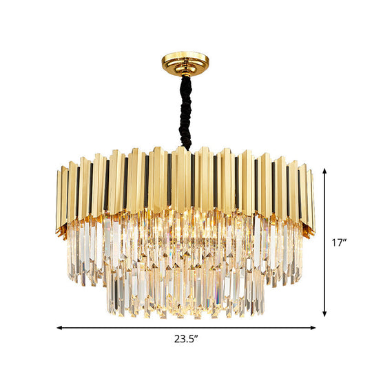 Modern Gold Crystal Prism Chandelier Pendant Light With 8 Bulbs - Tiered Hanging Fixture