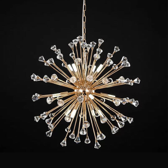 Minimalist Gold Crystal Urchin Chandelier: 12-Light Pendant For Living Rooms