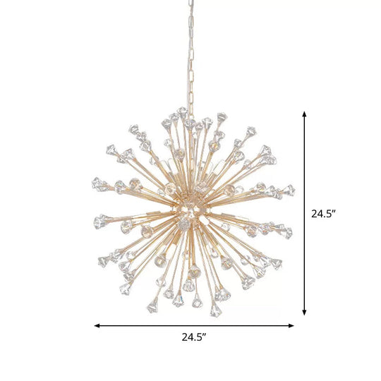 Minimalist Gold Crystal Urchin Chandelier: 12-Light Pendant For Living Rooms