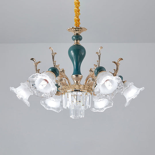 Traditional Blue Floral Crystal Chandelier Suspension Lamp With 6/8 Heads